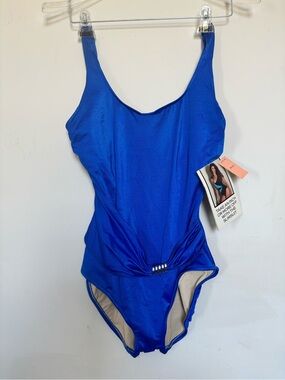 Vintage 1980s JCPenney Royal Blue One-Piece swimsuit size 14 modern fit 8-10